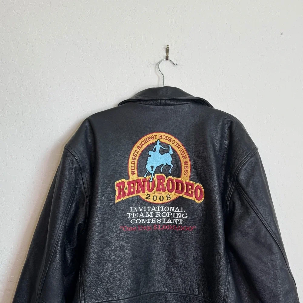 VTG Reno Rodeo 2008 Team Roping Contestant XL Wrangler's Men's LEATHER Jacket - Picture 3 of 15